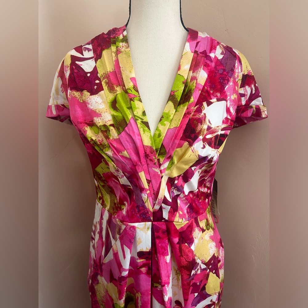Etcetera Pink Hibiscus Floral Cap Sleeve Dress.